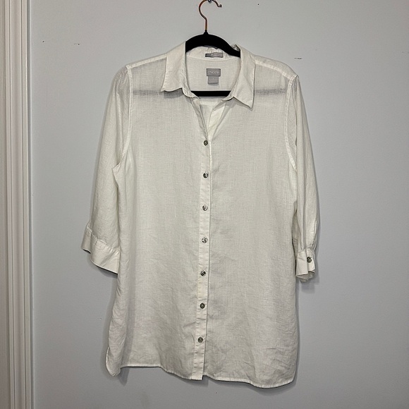 Chico’s No-Iron White Linen Button Down Shirt | Size 2 (US 12/14) - Picture 1 of 11